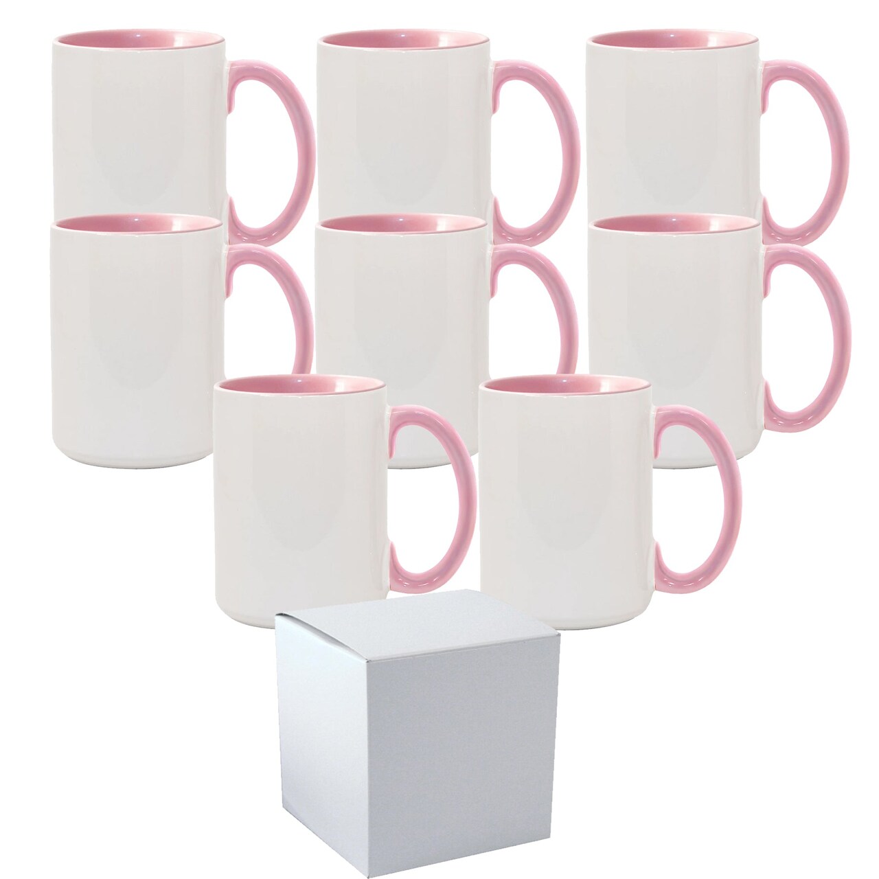 8 Pcs 15OZ El Grande Pink Inside & Handle Sublimation Mugs With Foam Support Boxes